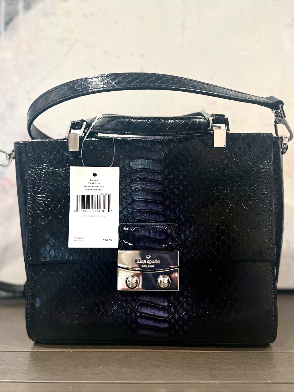Kate Spade New Snake Embossed Crossbody Bennett Handle Leather Chelsea Bag